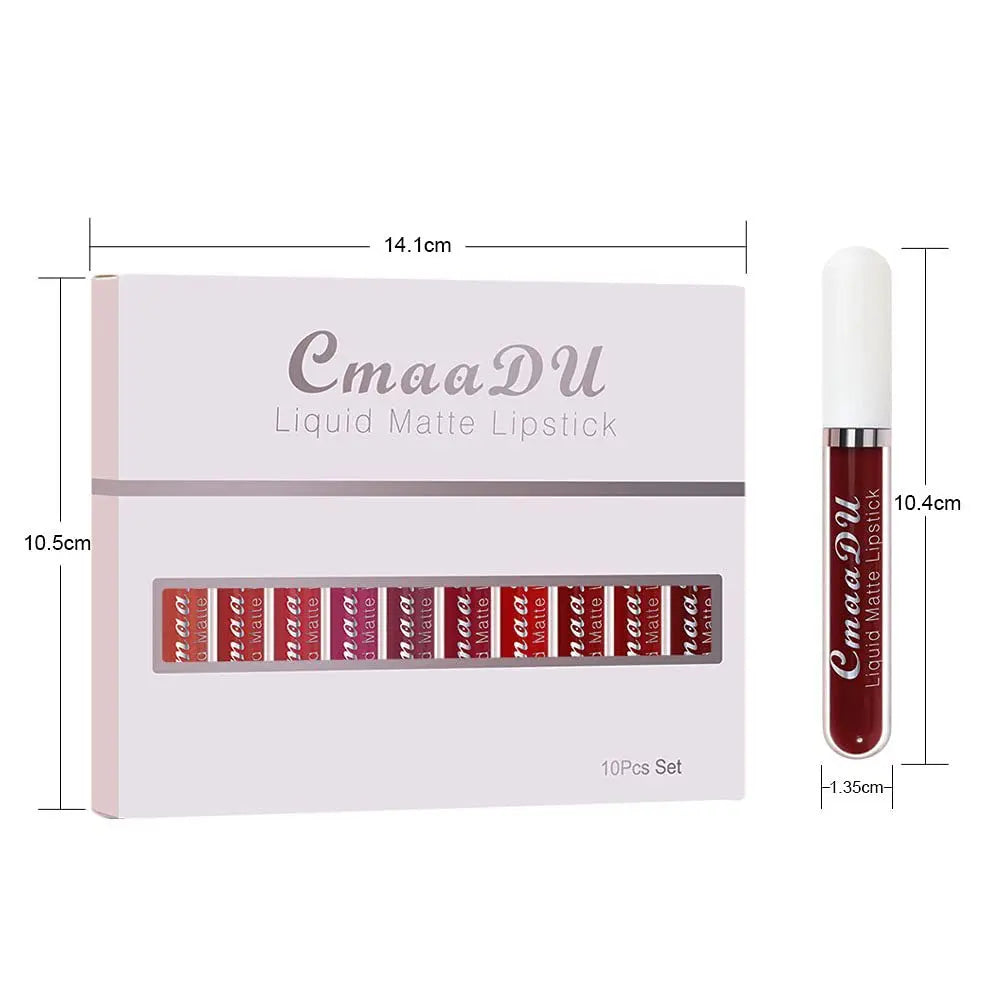 CmaaDu 10pcs/set velvet matte durable waterproof easy color non-stick cup texture silky saturation high lip gloss