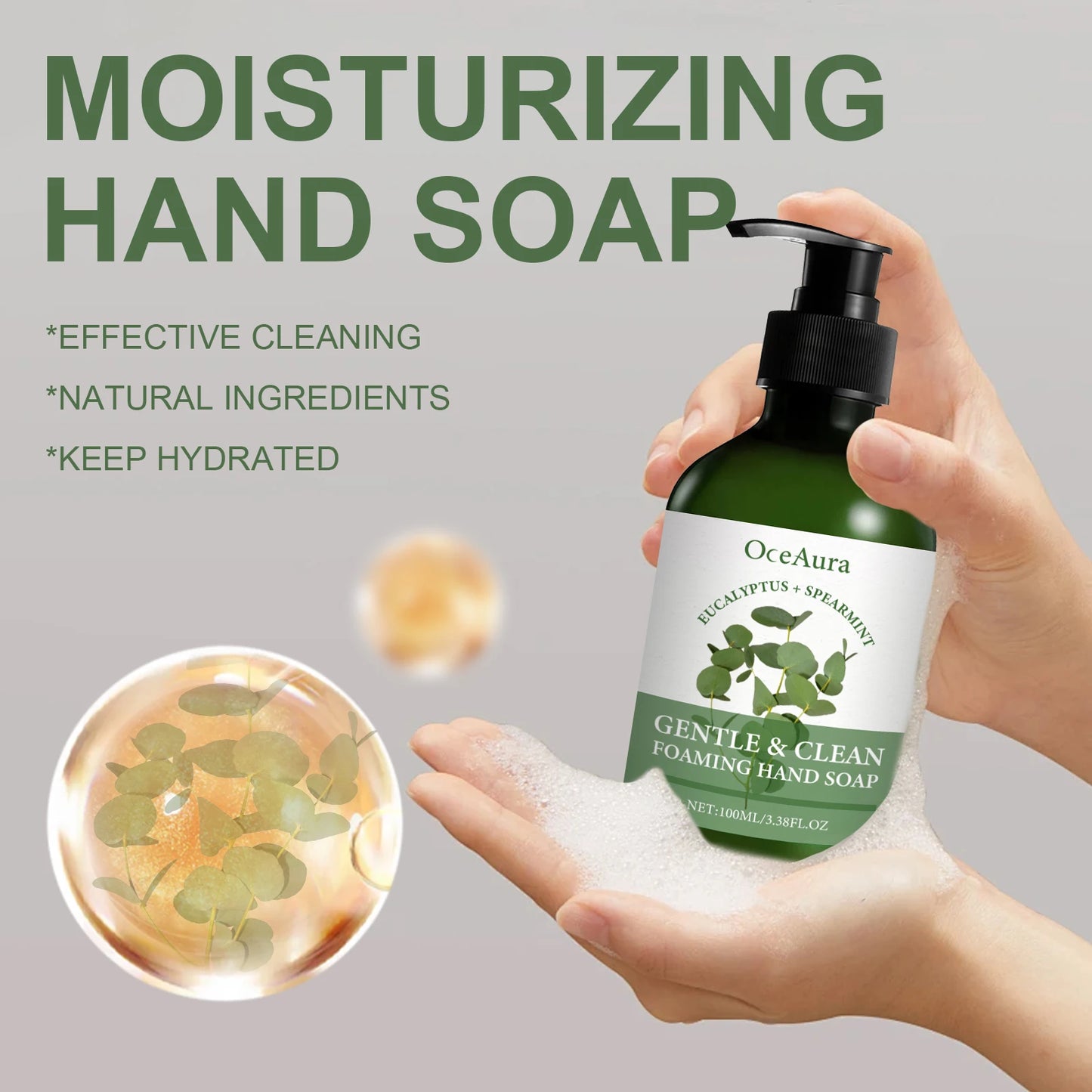Oceaura Mint Foaming Hand Soap Liquid Lasting Fragrance Gentle Cleaning Dirt Keep Moisturizing Smoothing Skin Hand Wash Liquid