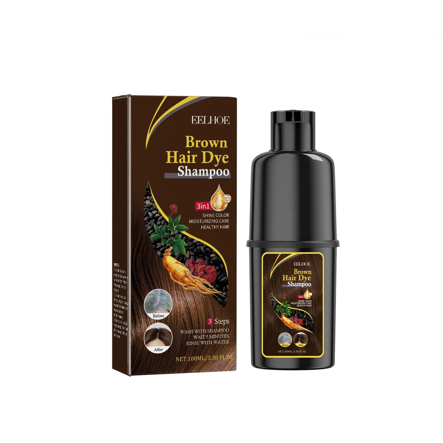 Eelhoe 100ml Hair Dyeing Shampoo 3-In-1 Polygonum Rapid Hair Dye Repair Dry Cleaning Nourishing Restoration Hair Color Shampoo