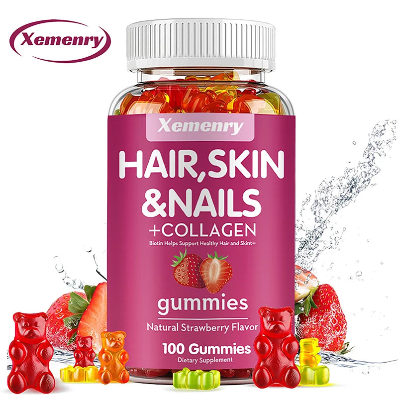 Natural Biotin Gummies - Supports Hair, Skin, Nails & Collagen, Dietary Supplement, Antioxidant - 100 Gummies