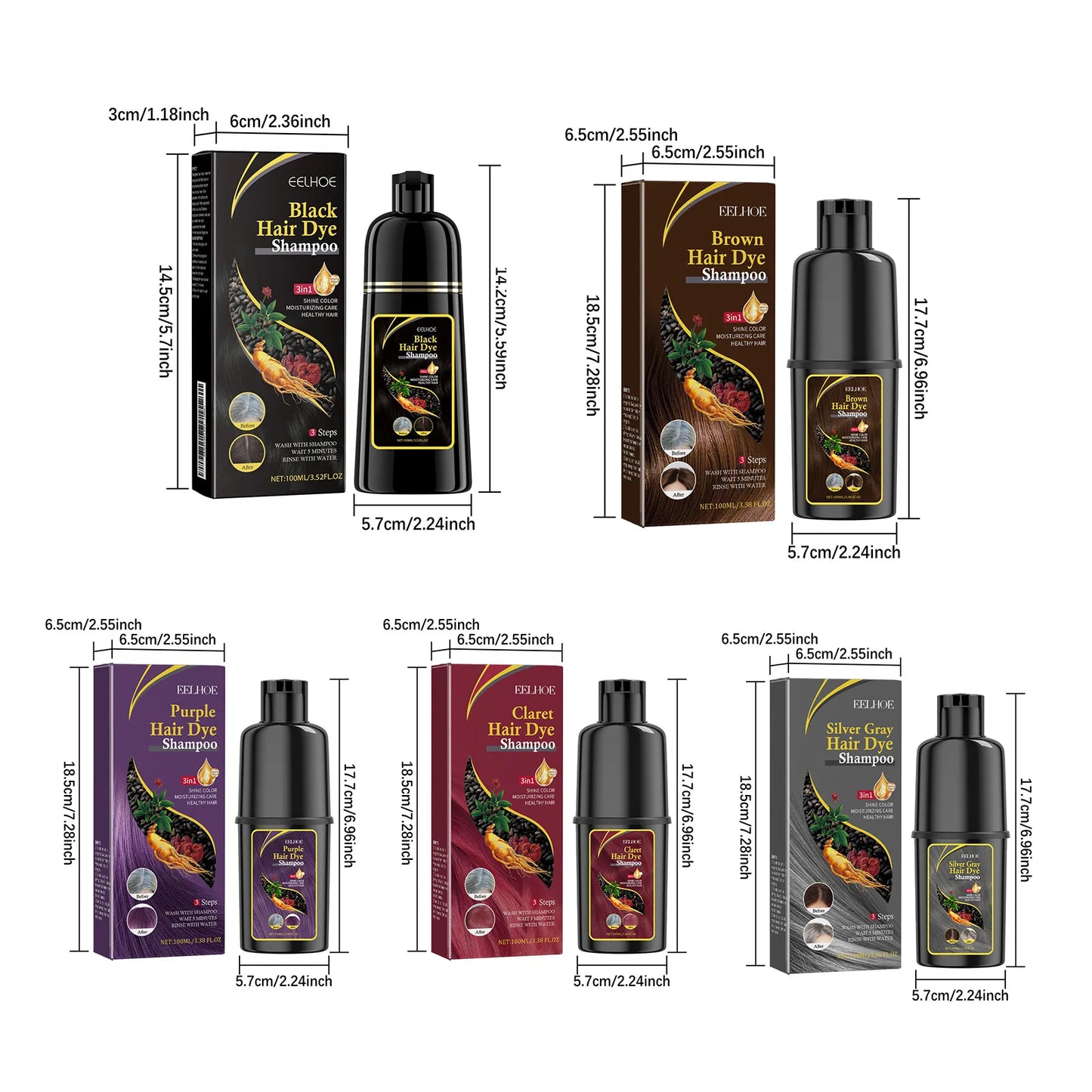 Eelhoe 100ml Hair Dyeing Shampoo 3-In-1 Polygonum Rapid Hair Dye Repair Dry Cleaning Nourishing Restoration Hair Color Shampoo
