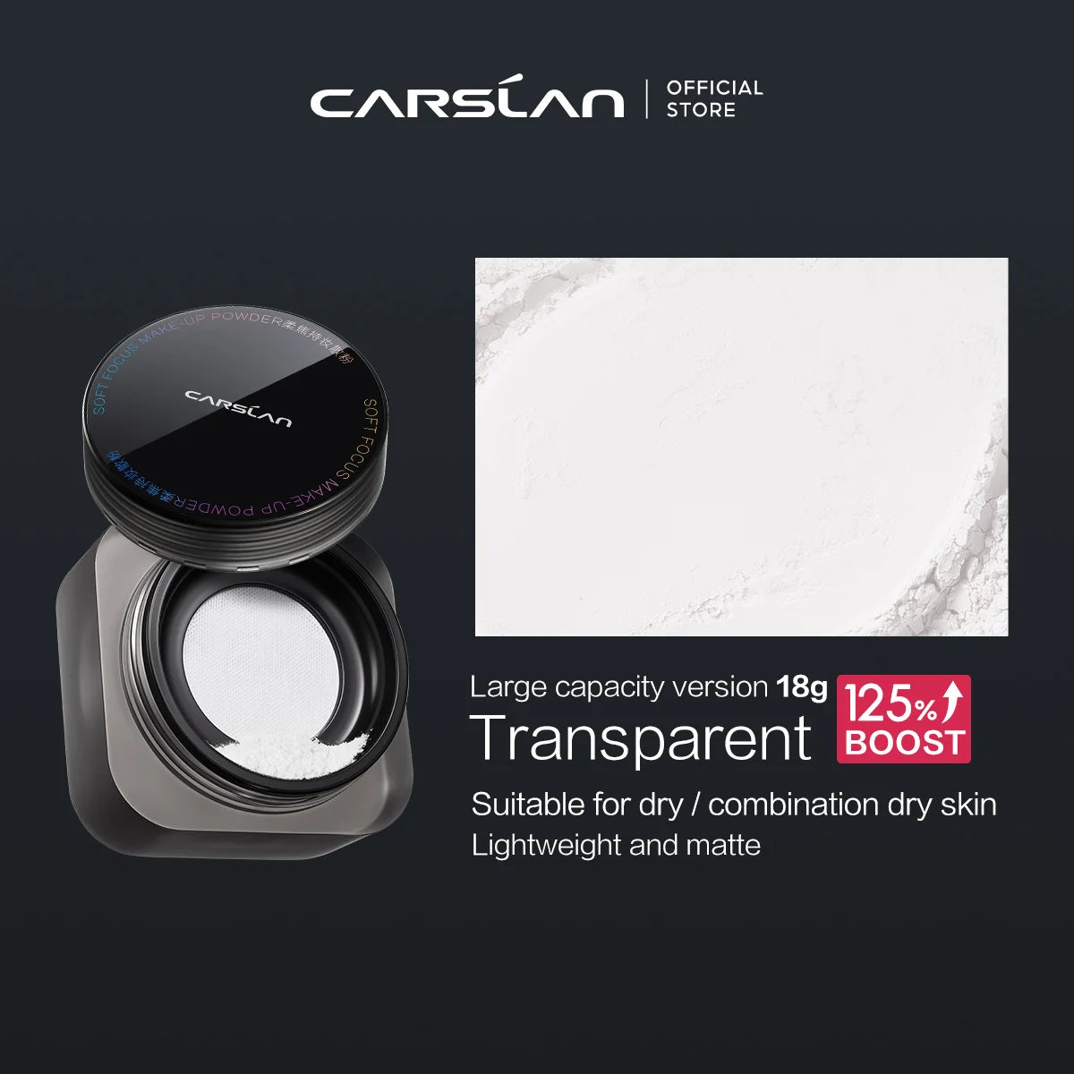 CARSLAN Black Magnetic Translucent Loose Setting Powder Makeup Waterproof Long Lasting Matte Oil Control Finishing Face Powder