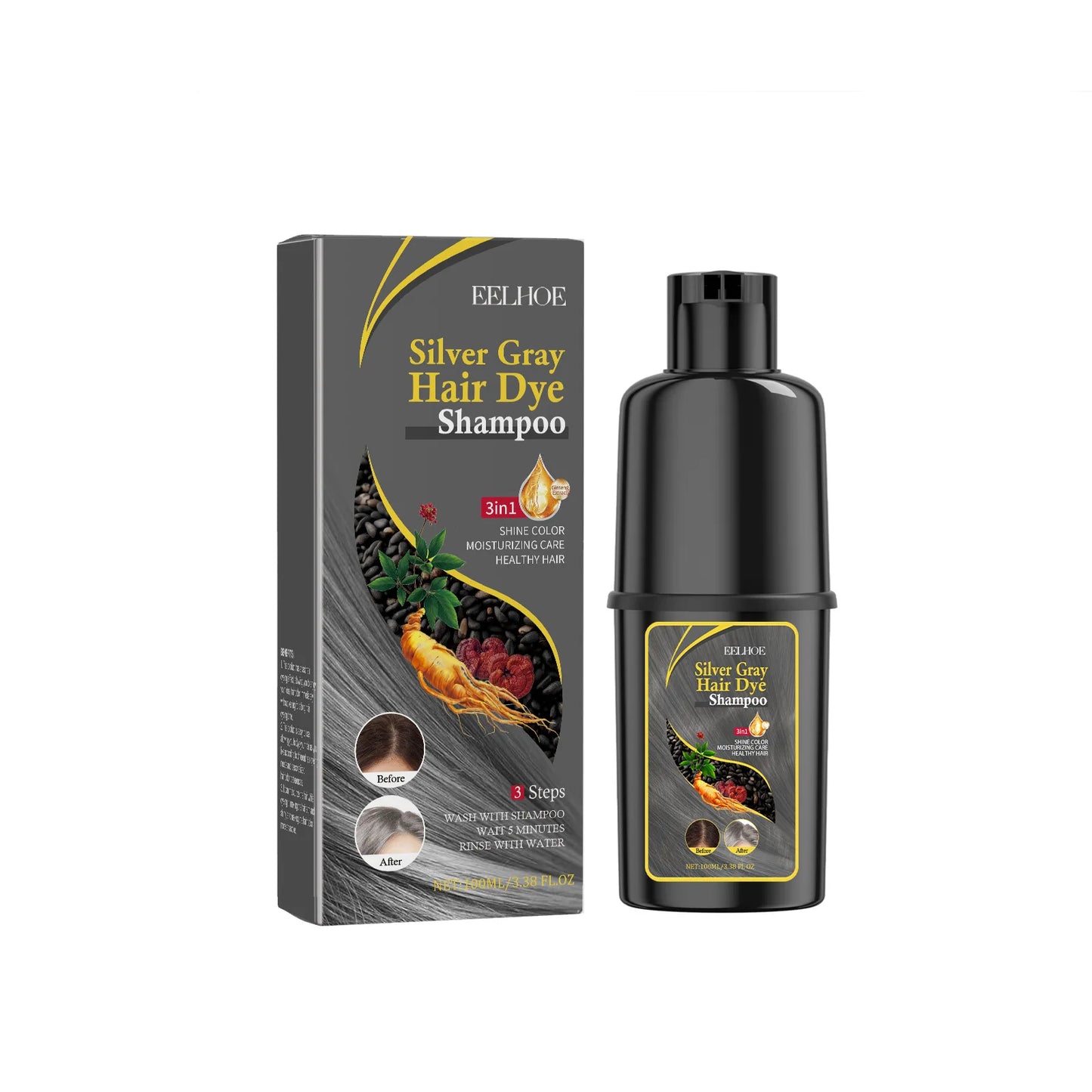 Eelhoe 100ml Hair Dyeing Shampoo 3-In-1 Polygonum Rapid Hair Dye Repair Dry Cleaning Nourishing Restoration Hair Color Shampoo