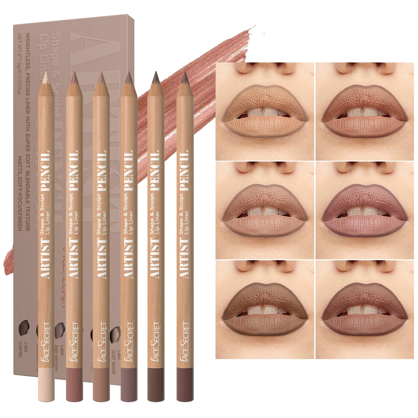 6pcs Velvet Matte Lip Liner Pencil Set - Water-resistant, Ultra-Fine, Long-Lasting, Smooth for All Skin Tones, Brown Mixed Color