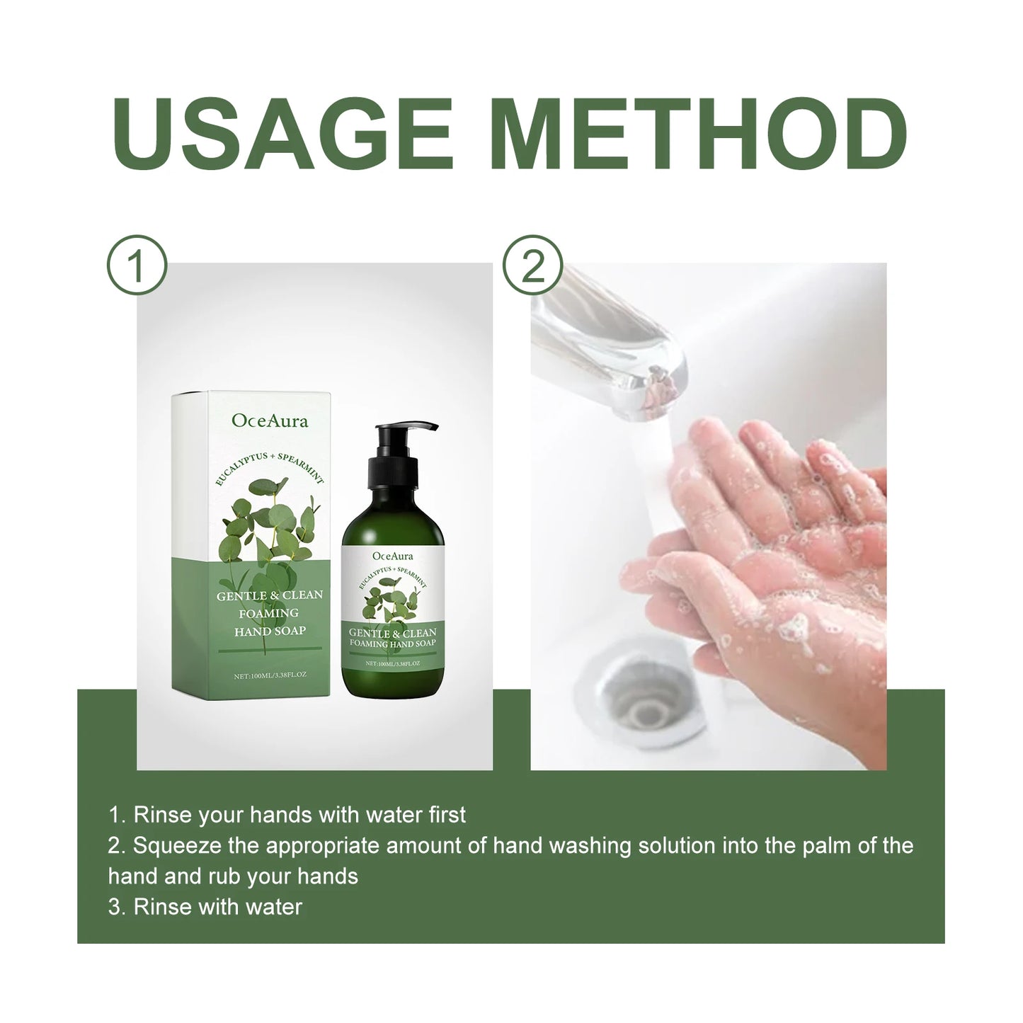 Oceaura Mint Foaming Hand Soap Liquid Lasting Fragrance Gentle Cleaning Dirt Keep Moisturizing Smoothing Skin Hand Wash Liquid