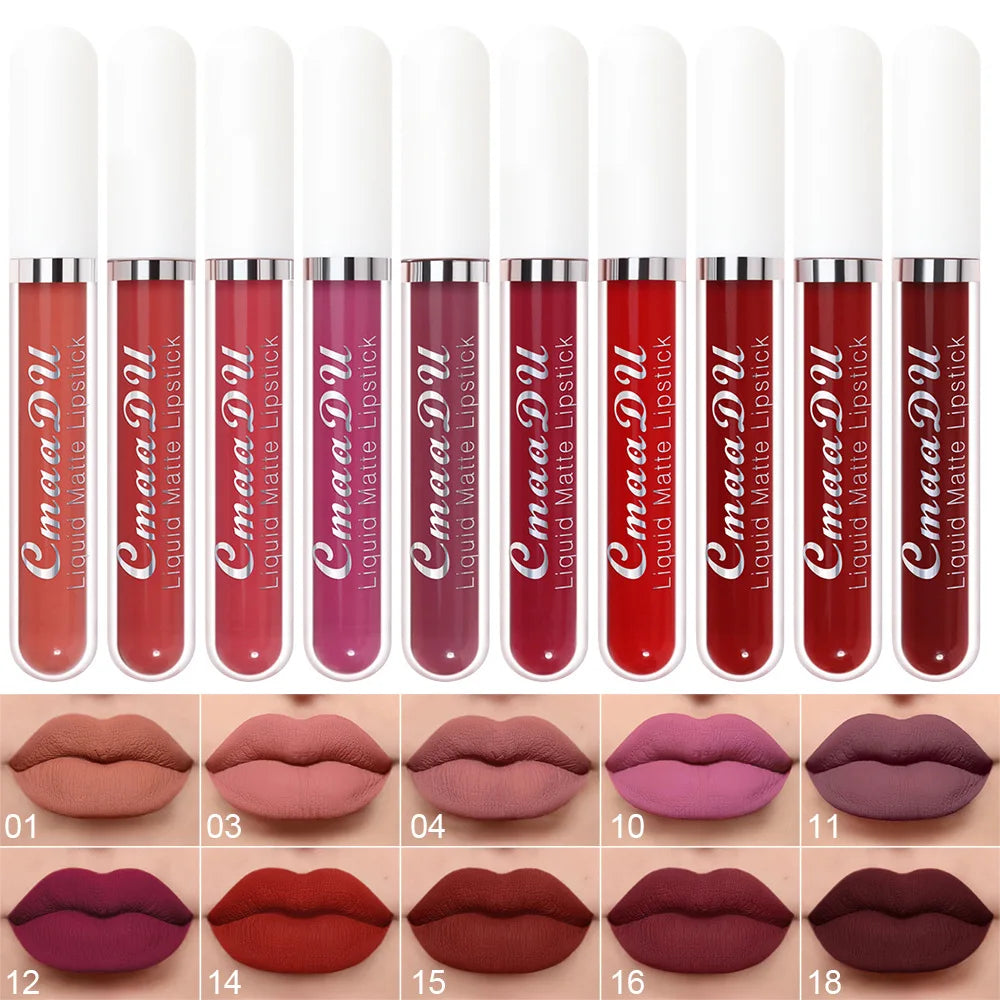 CmaaDu 10pcs/set velvet matte durable waterproof easy color non-stick cup texture silky saturation high lip gloss