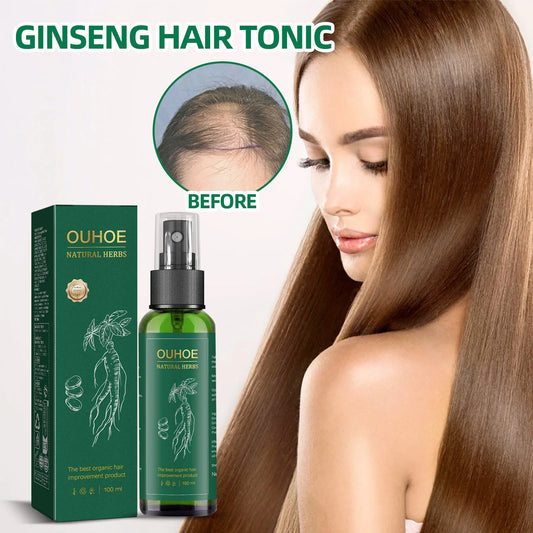 Ouhoe 100ml Ginseng Hair Growth Spray Repair Dry Frizzy Hair Oil Avocado Moisturize Hair Mask Nourish Scalp Anti Hair Loss Mist