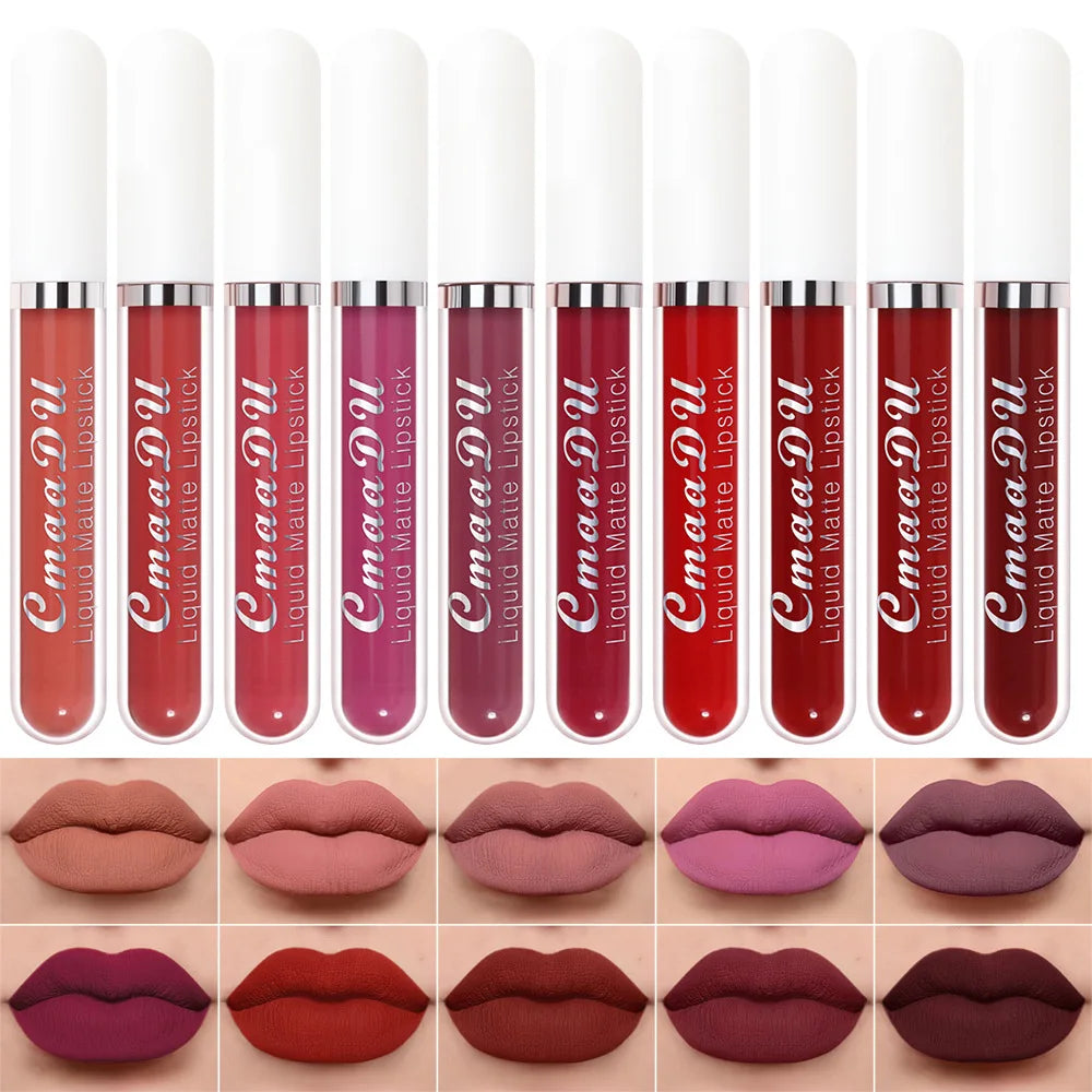 CmaaDu 10pcs/set velvet matte durable waterproof easy color non-stick cup texture silky saturation high lip gloss