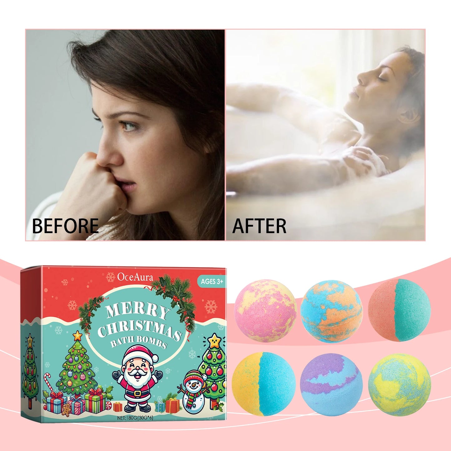 Oceaura 6pcs Fragrance Bath Bombs Nourish Moisturizing Skin Stress Relief Body Natural Kid Wash Spa Exfoliating Skin Shower Ball