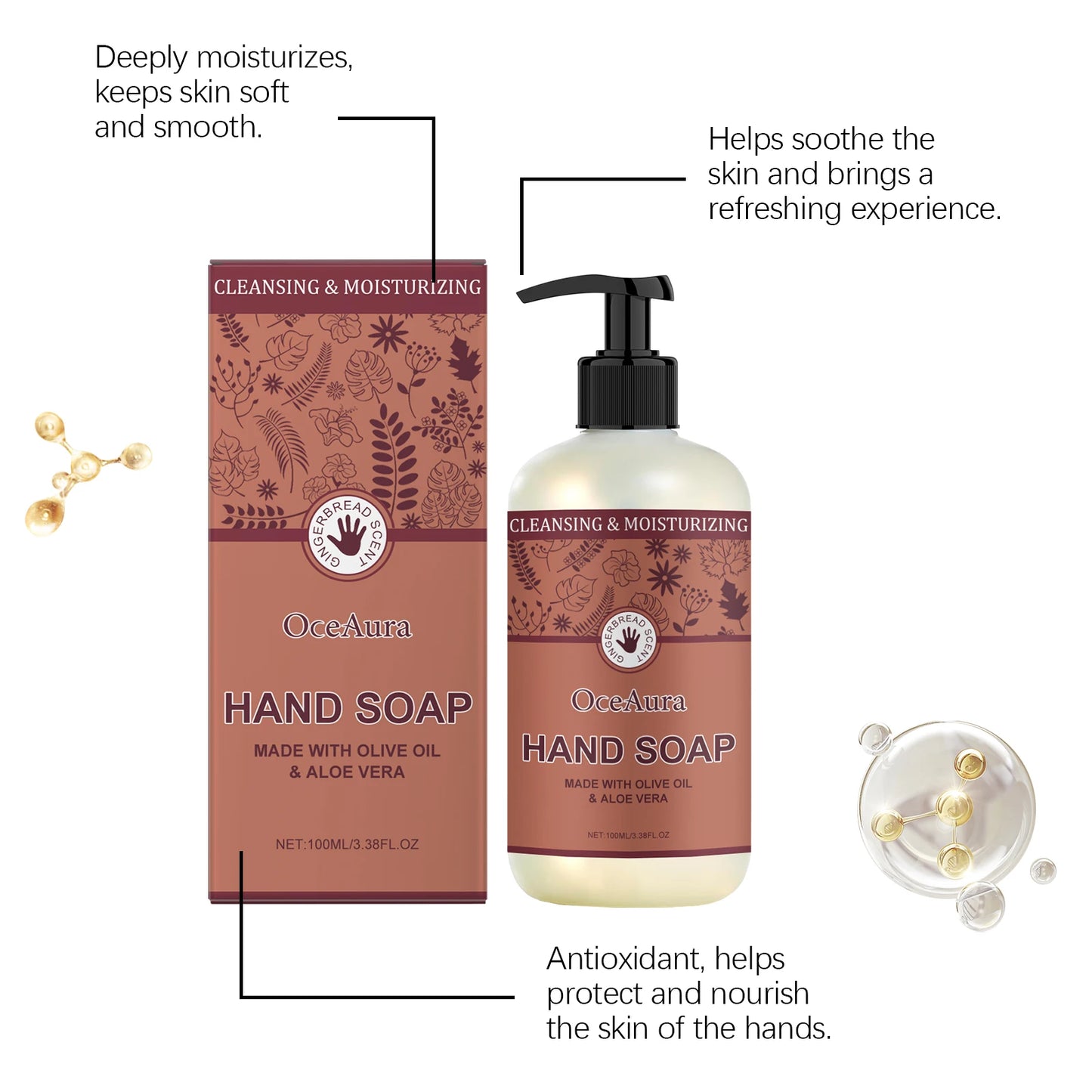 Oceaura Olive Oil Hand Soap Liquid Moisturizing Skin Daily Remove Dirts Smoothing Lasting Fresh Fragrance Hand Washing Soap