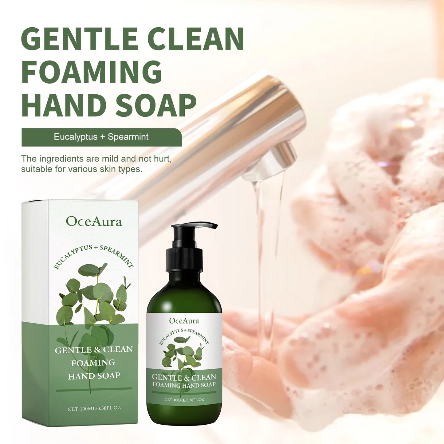 Oceaura Mint Foaming Hand Soap Liquid Lasting Fragrance Gentle Cleaning Dirt Keep Moisturizing Smoothing Skin Hand Wash Liquid