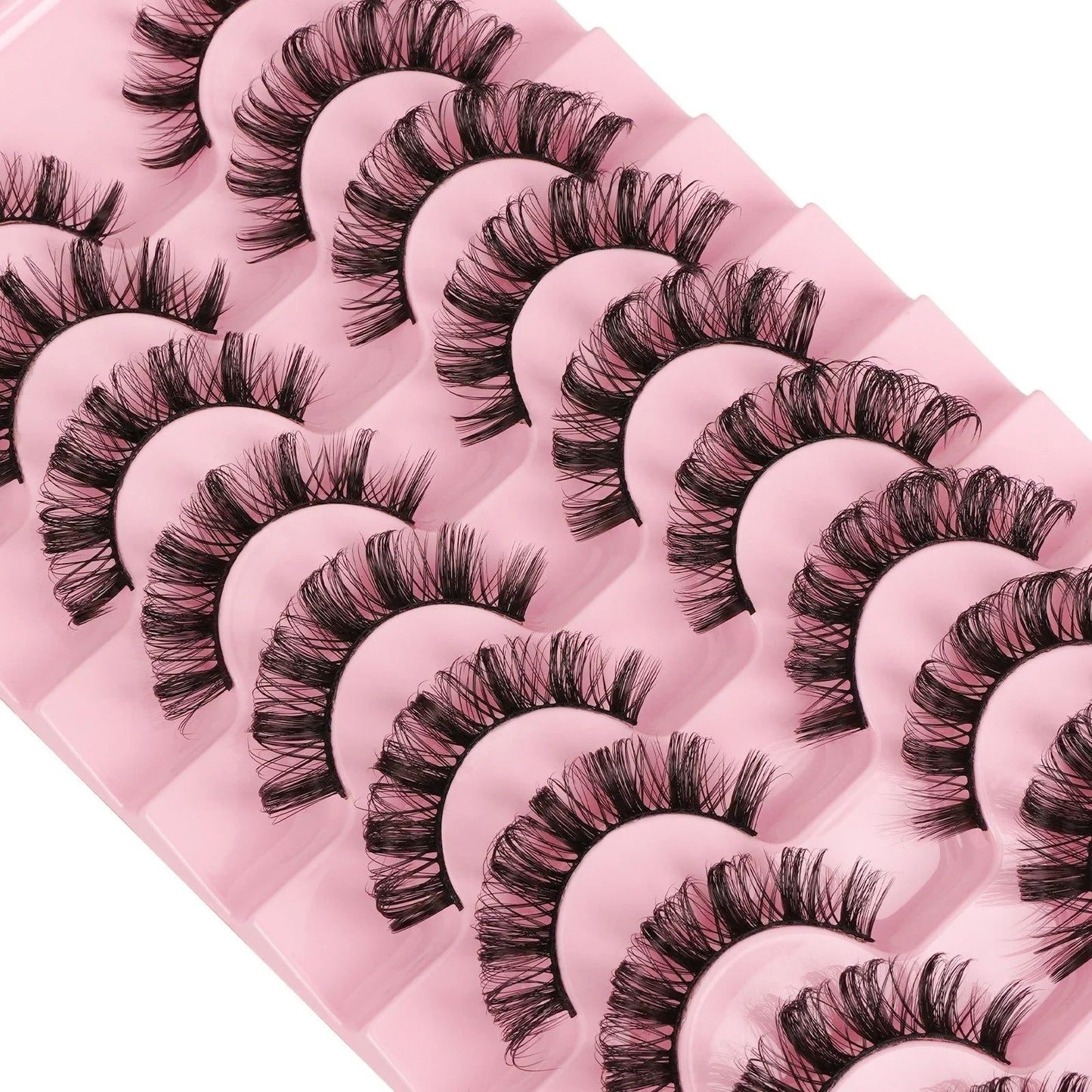 Fluffy False Eyelashes Eyelash Extensions, 10 Pairs Wispy Cat-Eye Look Faux Lashes, Natural Look Eyelash Extensions, Volumized F