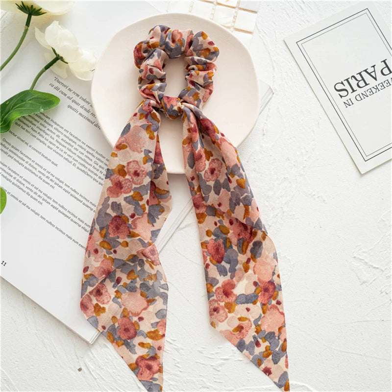 New Fashion Print Bow Scrunchies Hair Ribbon For Women Elastic Hair Band Girls Horsetail Hair Ties Hair Accessories