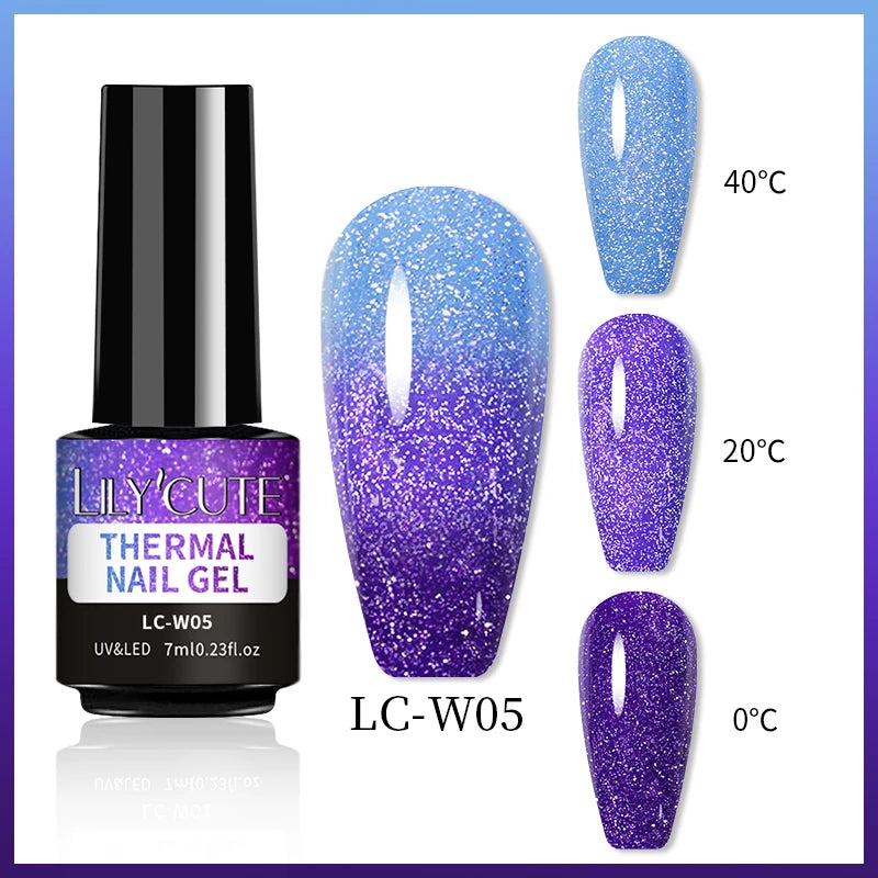 LILYCUTE Thermal Nail Gel Polish 3 Layers Temperature Shiny Color Changing Series Semi Permanent Soak Off UV Nail Gels Polish