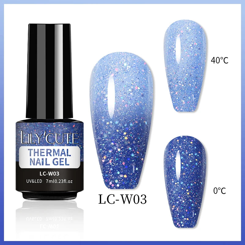 LILYCUTE Thermal Nail Gel Polish 3 Layers Temperature Shiny Color Changing Series Semi Permanent Soak Off UV Nail Gels Polish