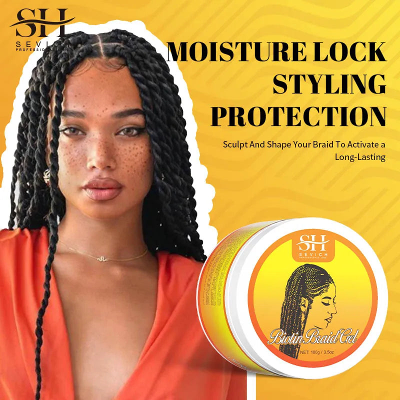 African Biotin Braid gel 100g Edges Control Twist Gel Tames Frizz & Edges Jojoba Oil Styling Braiding Gel Anti Hair Loss Wax,Loc