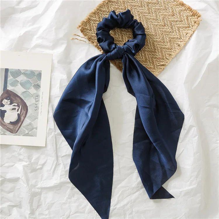 2023 Fashion Print Chiffon Long Ribbon Scrunchies Women Girls Ponytail Scarf Elastic Hair Bands Ties Hair Accessories Wholesale