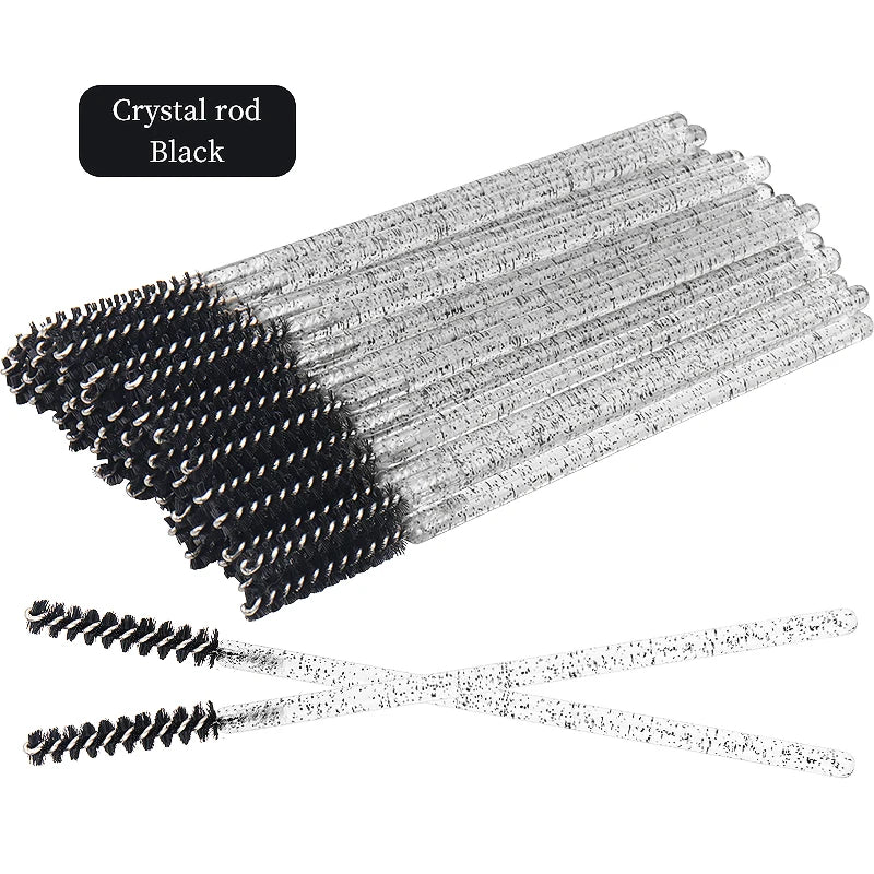 NEW 50Pcs Makeup Eyelash Brushes Disposable Crystal Eyebrow brush Diamond Handle Mascara Wand Applicator Lashes Extension Tools