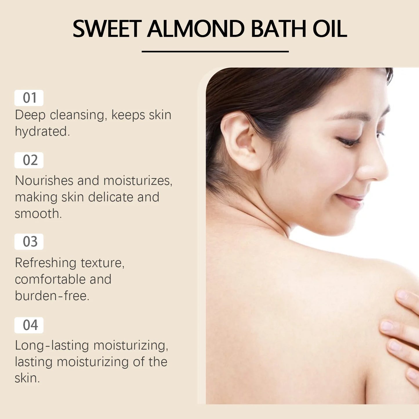 EELHOE Sweet Almond Oil for Bath Exfoliator Shower and Body Cleaning Brightening Skin Care Products Nourish Bath Essential Oil