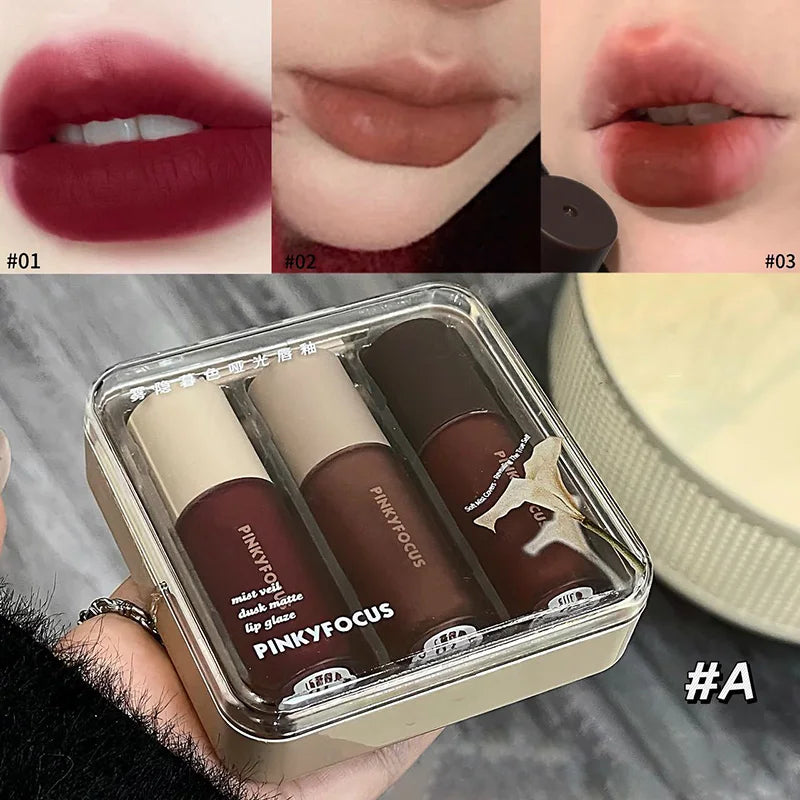 Velvet Matte Lip Gloss Makeup Vintage Red Brown Tones Soft High Pigment Lipstick Set Waterproof Red Brown Sweet Cool Lip Gloss