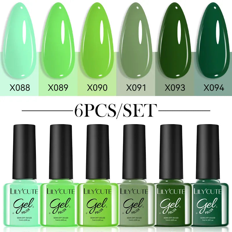 LILYCUE 6Pcs/Set Red Nude Glitter Gel Nail Polish Gorgeous Full Coverage Soak Off UV Gel Nail Art Base Top Coat Gel Polish Kits