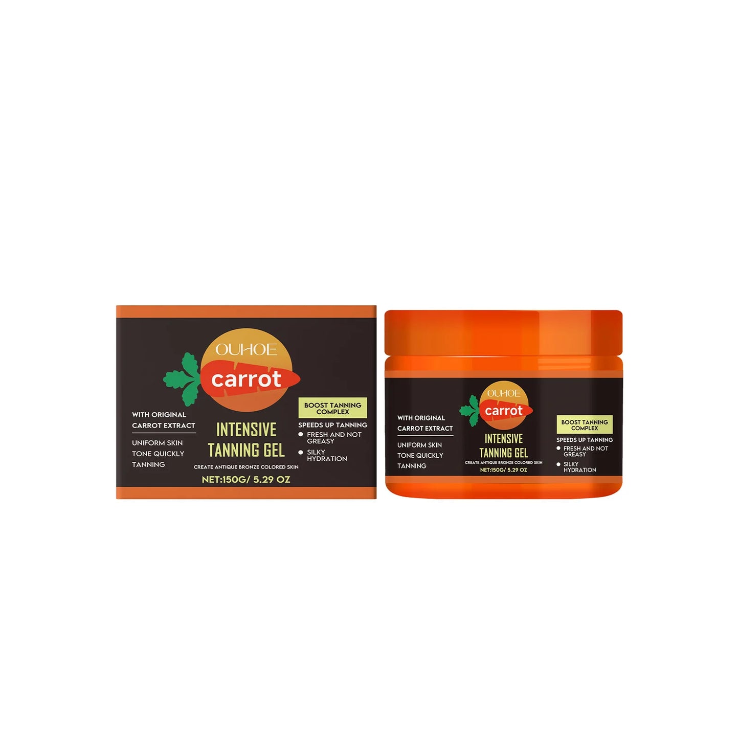 Carrot Tanning Gel Hydrating Lightweight Fast Absorbing Bronzing Gel Moisturizing Natural Sunless Tan Enhancer for Face & Body
