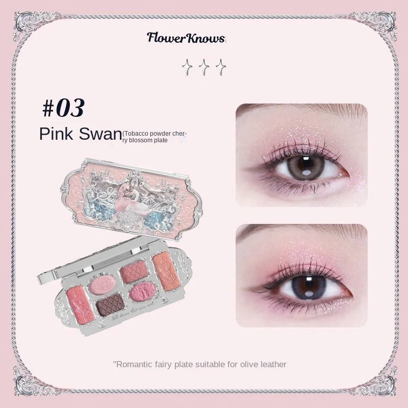 Flower Knows Swan Ballet Eyeshadow Palette Matte Fine Shimmer Pearl Face Palette 6 Colour Glitter Eye Shadow