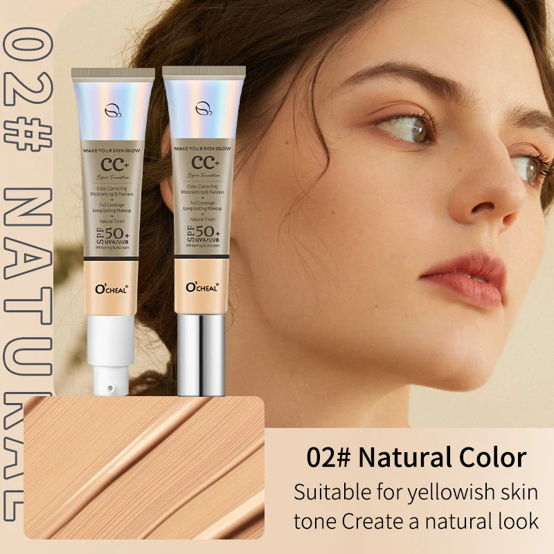 Ocheal 30g CC Cream Foundation Waterproff Concealer Moisturizing Sunscreen Liquid SPF 50+ Long Lasting Brightening Makeup Primer