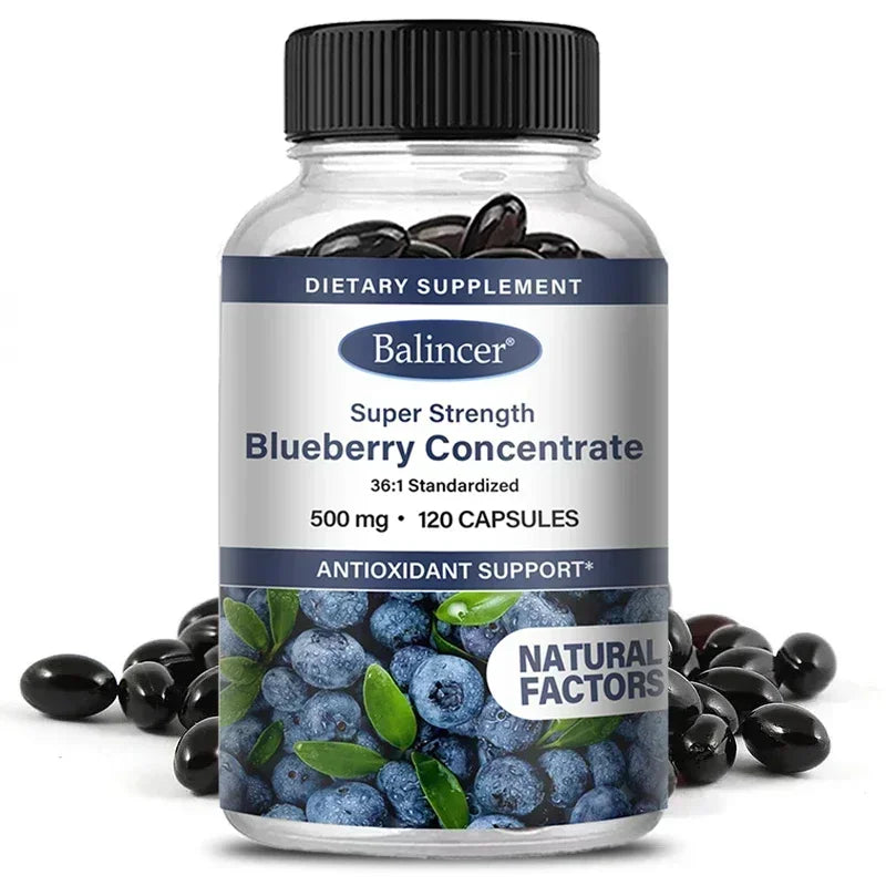 Blueberry Capsules - 500 Mg, Good for The Brain, Heart Health, Eye Care, Antioxidant, Promotes Smooth Skin- 120 Capsules