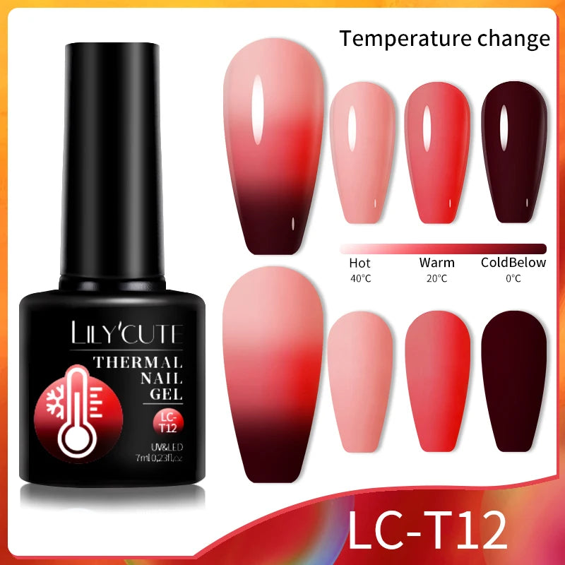LILYCUTE Thermal Nail Gel Polish 3 Layers Temperature Shiny Color Changing Series Semi Permanent Soak Off UV Nail Gels Polish