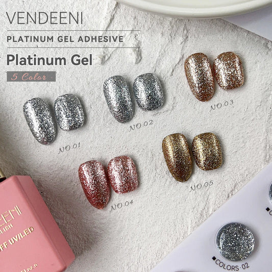 Vendeeni 5 Colors Glitter Platinum Gel Nail Polish Set Rose Champagne Gold Silver Flash UV LED Soak Off Gel Varnish With Display