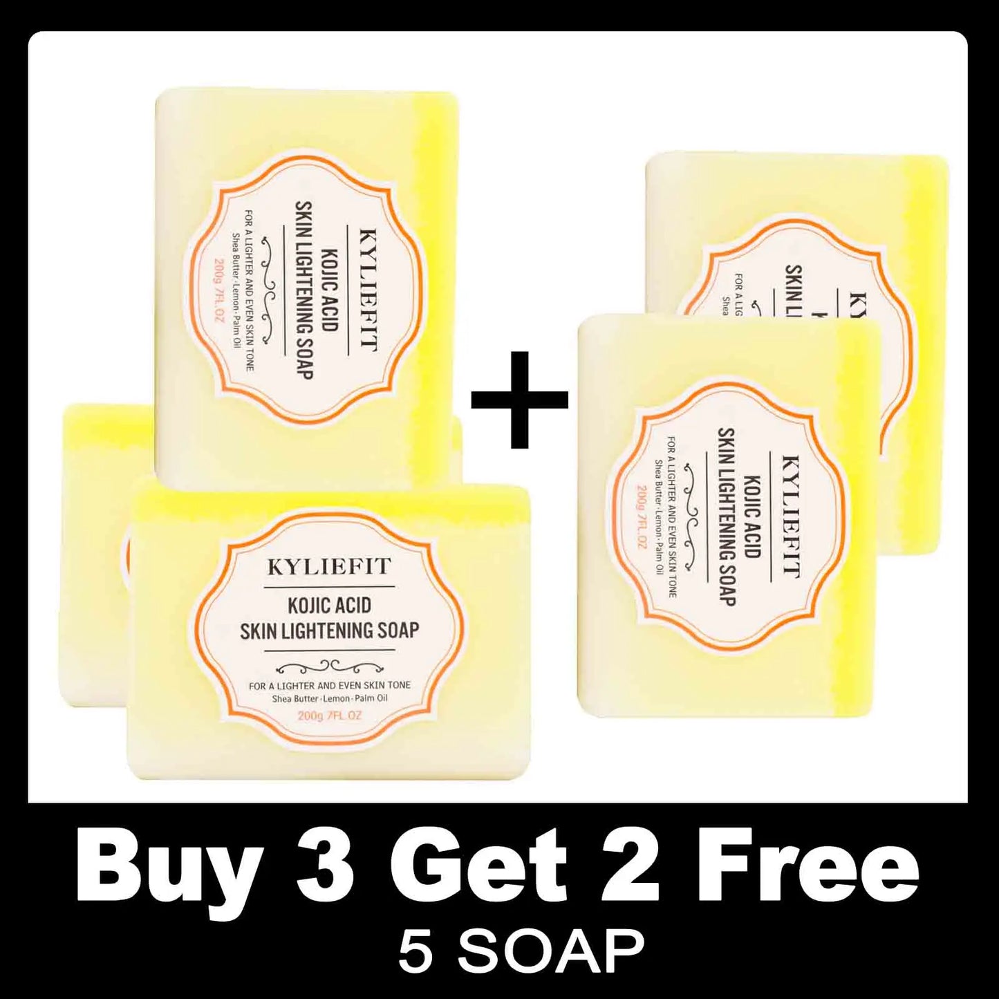 Kojic Acid Whitening & Dark Spot Remover Soap Bar, with Turmeric, Shea Butter, Coconut Oil, Lightening & Clean Skin, 200g/7 oz