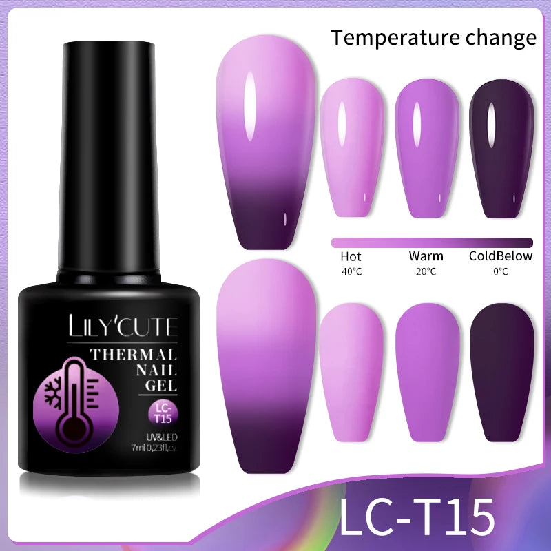 LILYCUTE Thermal Nail Gel Polish 3 Layers Temperature Shiny Color Changing Series Semi Permanent Soak Off UV Nail Gels Polish
