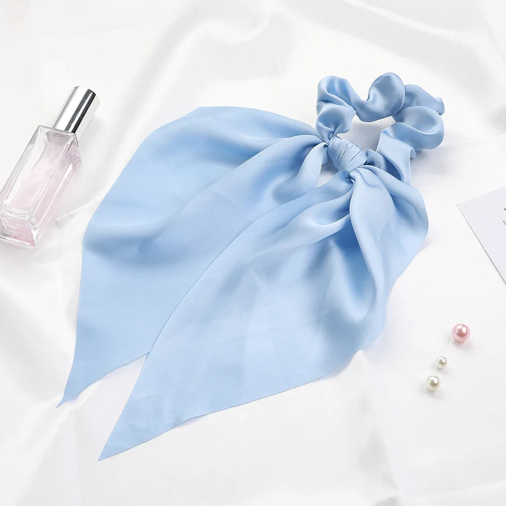 2023 Fashion Print Chiffon Long Ribbon Scrunchies Women Girls Ponytail Scarf Elastic Hair Bands Ties Hair Accessories Wholesale