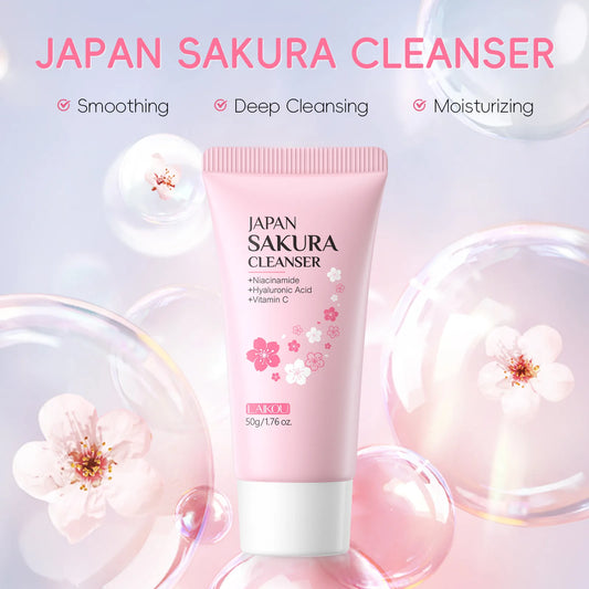 Laikou Sakura Facial Cleanser Deep Cleansing Pores Oil Control Moisturizing Brightening Face Wash Gentle For All Skin Types 50g