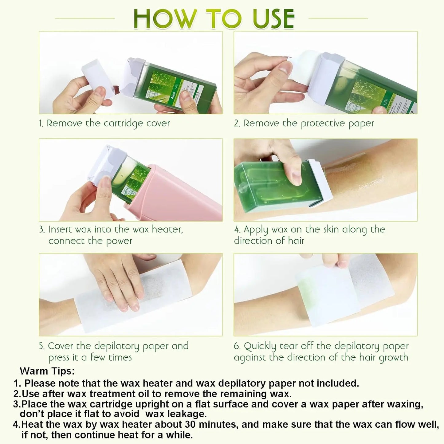 Roll on Wax Refill Painless Wax Roll On For Hair Removal Depilatory Wax Warmer Cartridge For Aloe Wax  Bikini Body Hair Removal