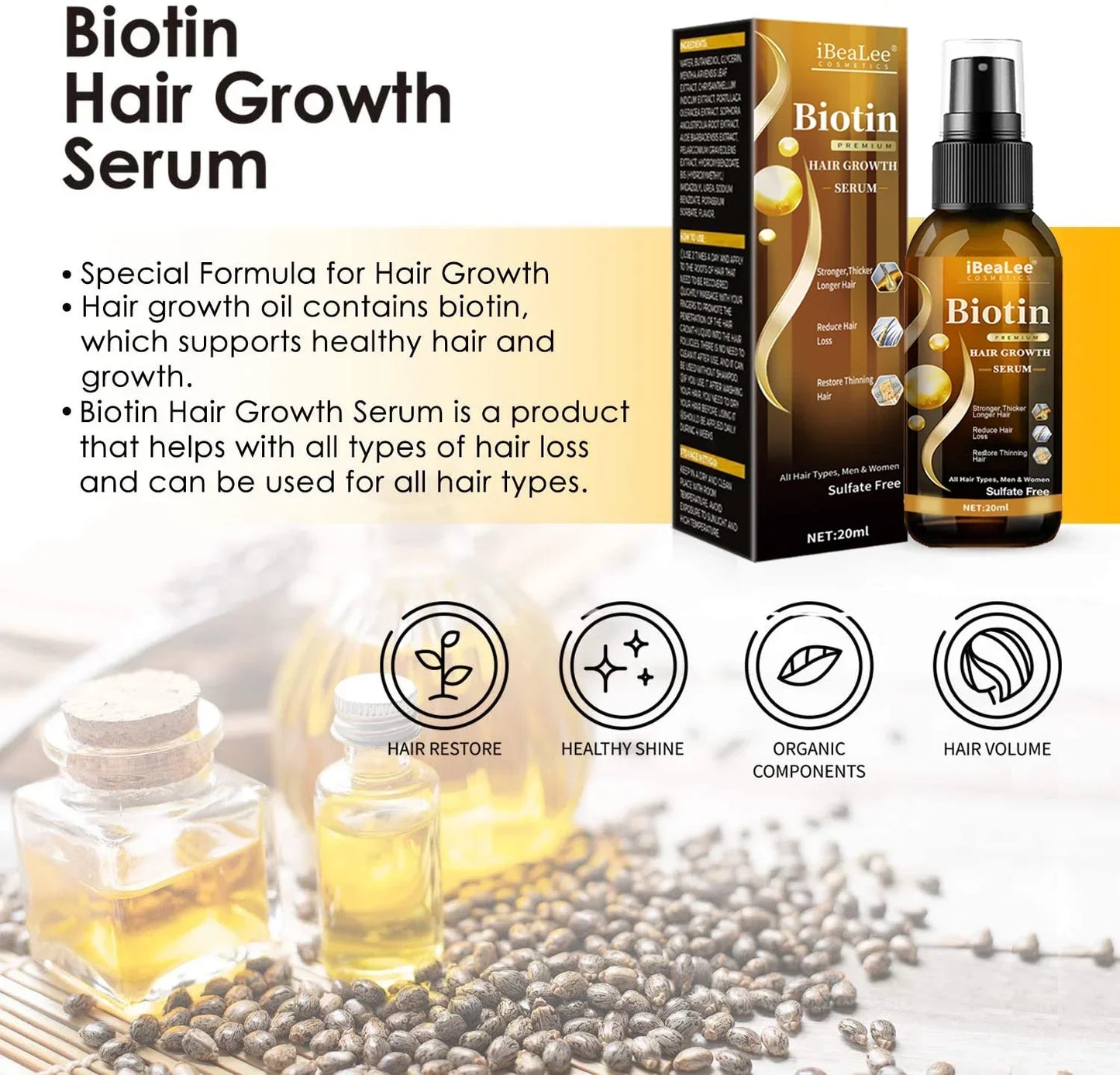 Biotin Hair Growth Serum Anti Hair Loss Spray Scalp Treatment Fast Growing Essential Oils For Men Women Hair Care Products 2024
