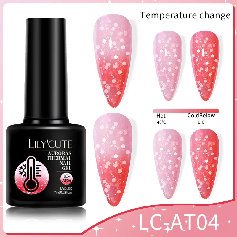 LILYCUTE Thermal Nail Gel Polish 3 Layers Temperature Shiny Color Changing Series Semi Permanent Soak Off UV Nail Gels Polish