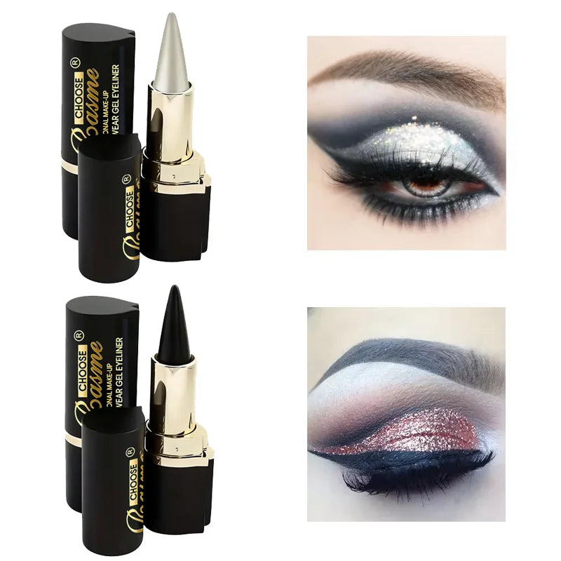 Black/Silver Creamy texture Eyeliner, 1 Count 2 Counts Easy Coloring High Pier Pencil, Daily Makeup Accessories for Women and