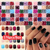 576pcs/Box Colorful Fake Nails Black Red Design Fake Nail Oval Short Square Press On False Nails Mixed Full Cover Nail Tips
