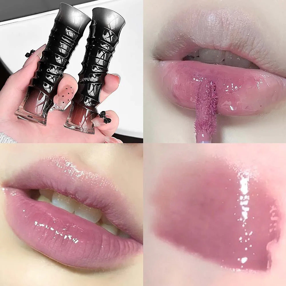 Crystal Punk Red-Brown Glossy Lip Stain Mirror Lip Glaze Sheer Nude Glitter Lip Tint Watery Shine Plumping Makeup Cosmetics