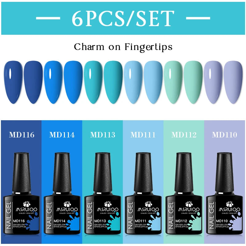 MSRUIOO 6Pcs/Set Colorful Gel Nail Polish Nail Supplies Semi Permanent Soak Off Nail Art Gel Varnish Manicure For Nails
