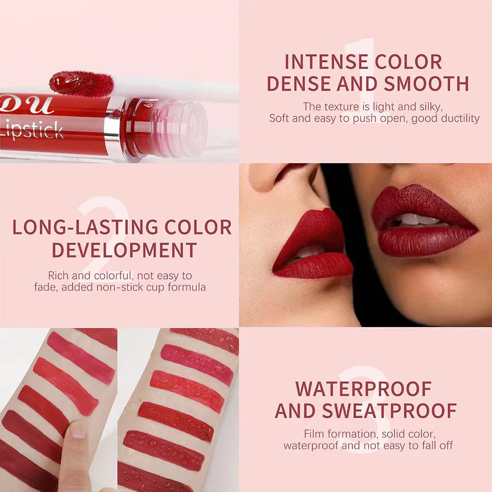 CmaaDu 1 Pcs Matte Lip Gloss Liquid Lipstick- Lip Stains with Long-Lasting Waterproof, Adult Age Range, Red Tones Easy to Color