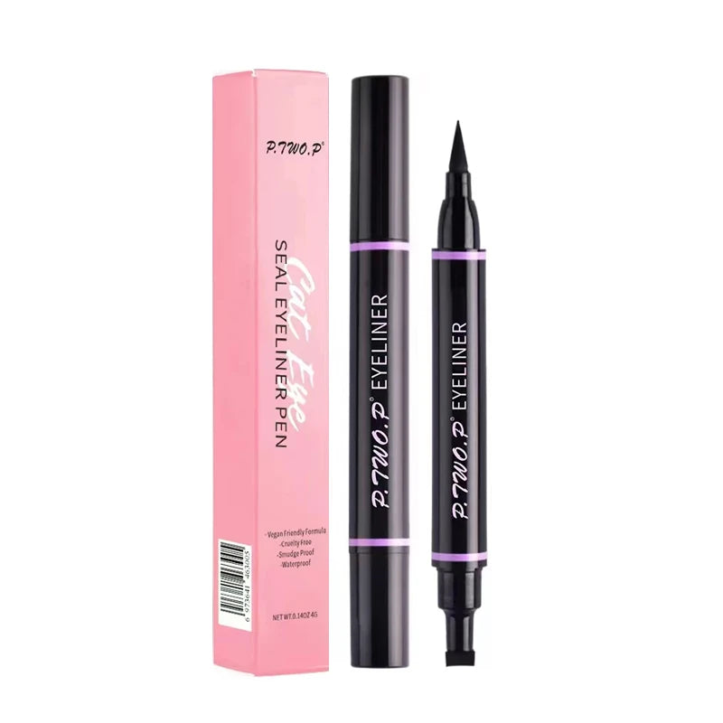 PTWOP 2 Pcs/Box Black Eyeliner Liquid Pencil Cat Eye Wings Eyeliner Stamp Waterproof Quick Drying Long Lasting for Eye Makeups