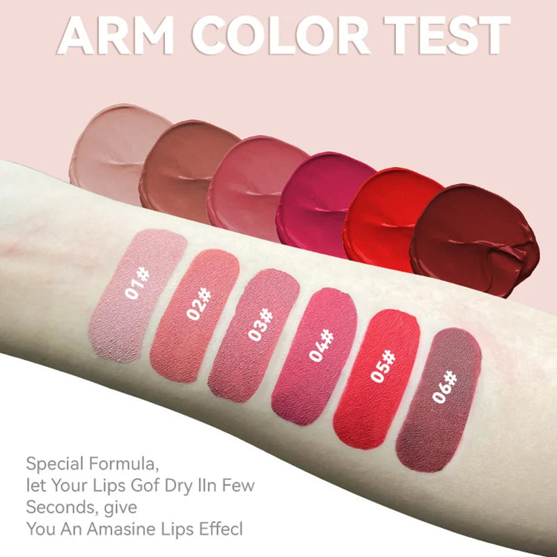 6 Colors Nude Matte Lip Gloss Waterproof Lasting Lipstick Nude Red Pink Velvet Liquid Lipsticks Makeup Cosmetic