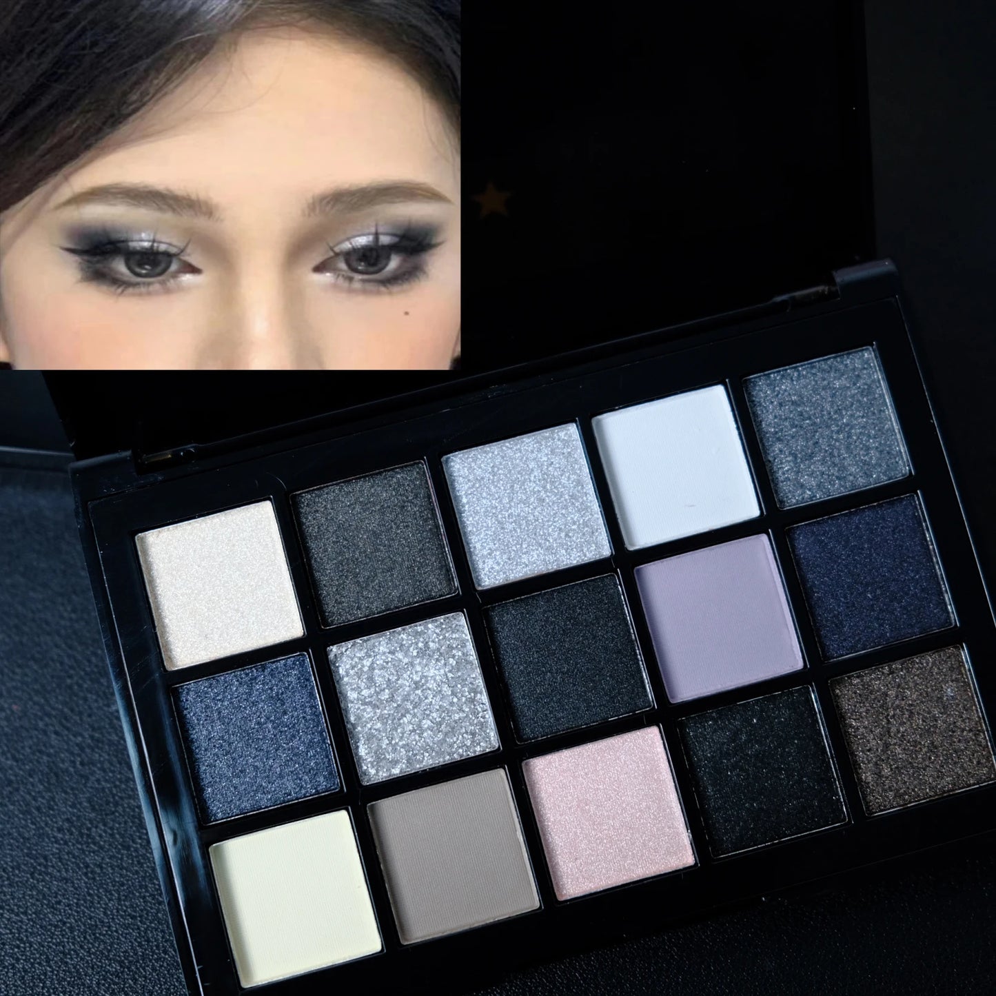 Black Smokey Eyeshadow Palette, 15 Colors ,Punk Style,Neutral Eye Make up, Shimmer Pearly Sequin Eyeshadow