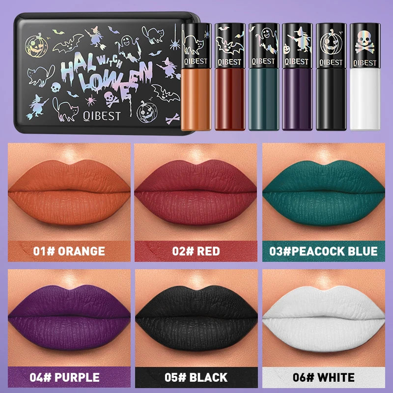 6-pack lip gloss set, velvet matte, smooth application, rich colors, Halloween lip gloss set