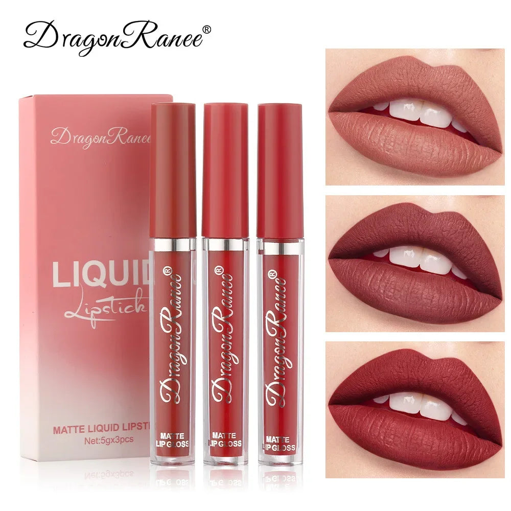 3-PCS Liquid Lipsticks Set – Long-Lasting Matte Lipsticks, Waterproof, Korean Beauty Cosmetics Makeup for Women
