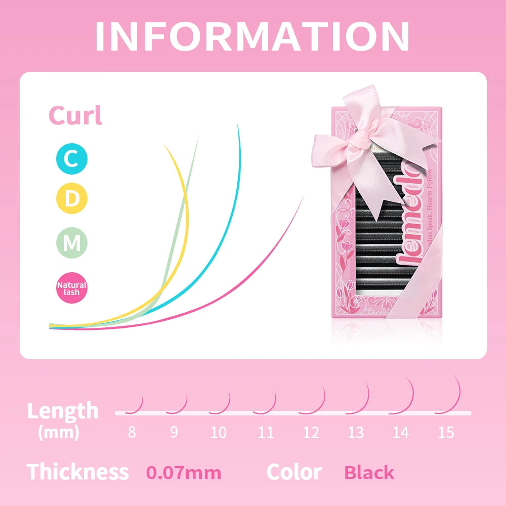 JEMEDO 5D 0.07mm Lash Extensions W-Shape Eyelash Extensions Natural Premade Volume Fans C/D/M Curl Lashes For Beauty Eye Makeup