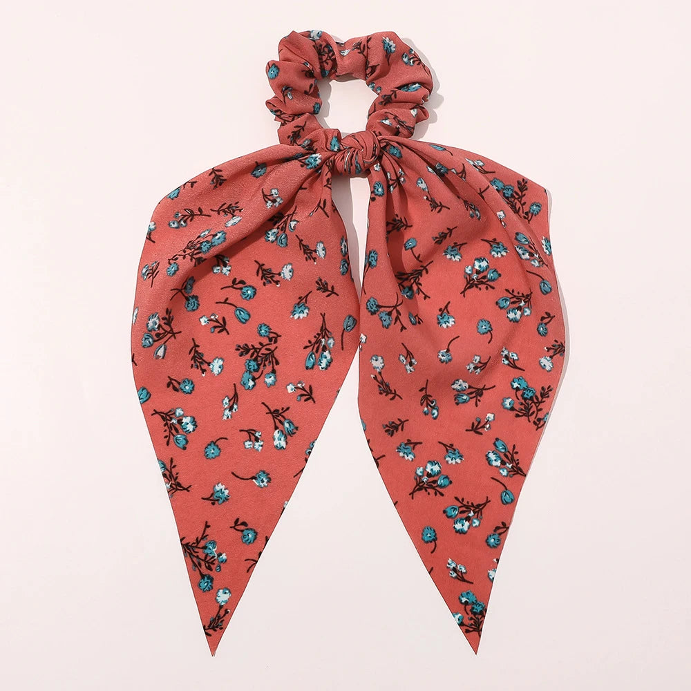 New Fashion Print Bow Scrunchies Hair Ribbon For Women Elastic Hair Band Girls Horsetail Hair Ties Hair Accessories